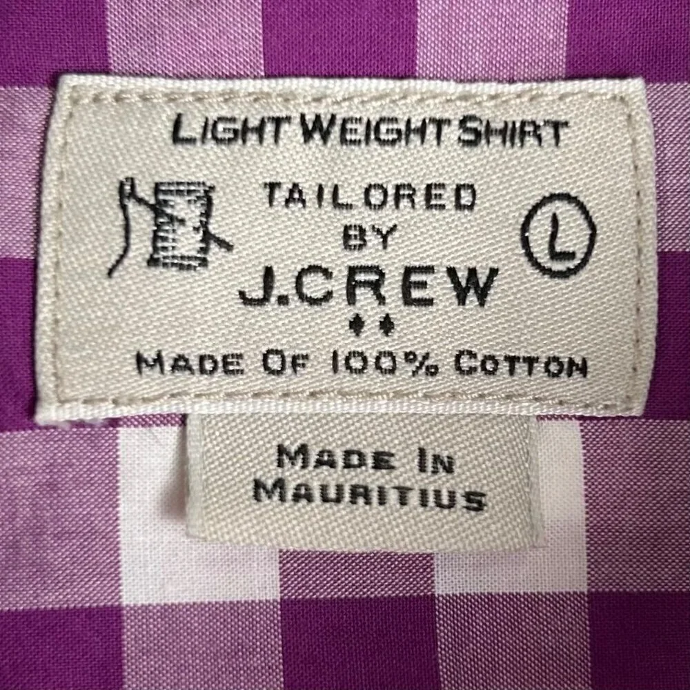 J. Crew Large Men Cotton Purple Gingham Checkered Long Sleeve Shirt